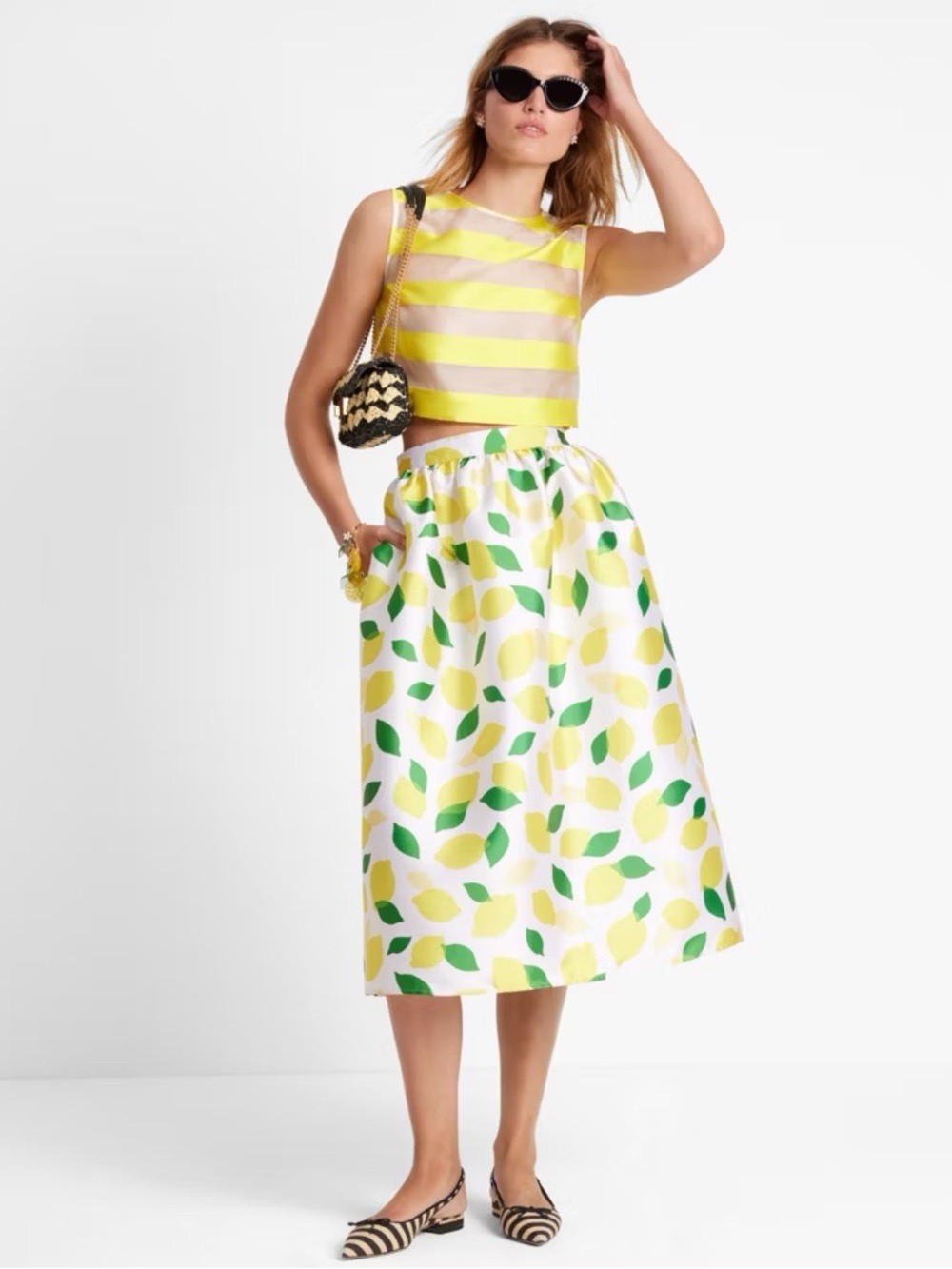 Kate Spade Lemon Toss Mikado Midi Skirt